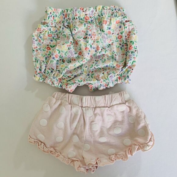Shorts 2 Set Bundle Baby Girl 3-6 Months White Pink Floral Polka Dot Boho Preppy - Picture 2 of 8